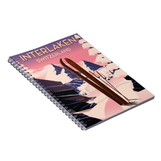 Interlaken Zwitserland Ski reisposter. Notitieboek (Rechterzijde)