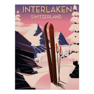 Interlaken Zwitserland Ski reisposter. Perfect Poster