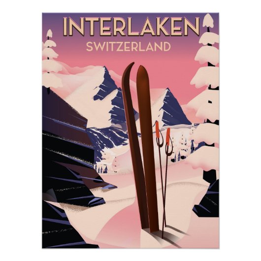 Interlaken Zwitserland Ski reisposter. Perfect Poster (Voorkant)
