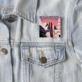 Interlaken Zwitserland Ski reisposter. Vierkante Button 5,1 Cm (In situ)