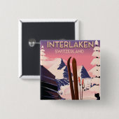 Interlaken Zwitserland Ski reisposter. Vierkante Button 5,1 Cm (Voorkant /achterkant)