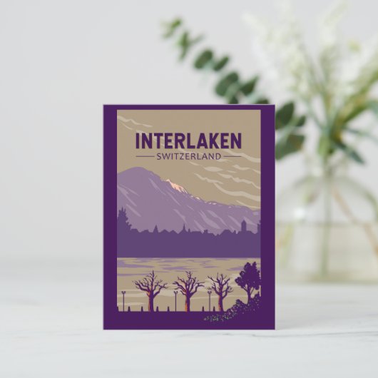 Interlaken Zwitserland Travel Art Vintage Briefkaart (Staand voorkant)