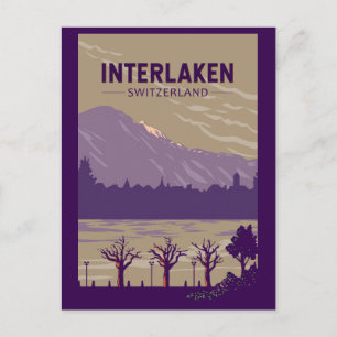 Interlaken Zwitserland Travel Art Vintage Briefkaart