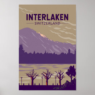 Interlaken Zwitserland Travel Art Vintage Poster
