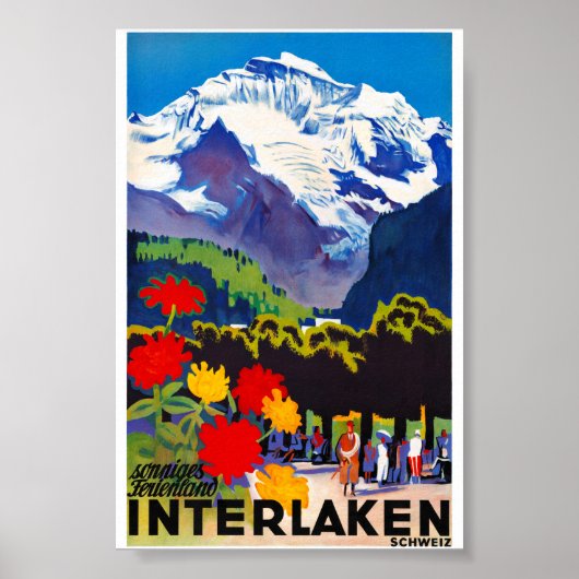 Interlaken Zwitserland Vintage Poster hersteld (Voorkant)