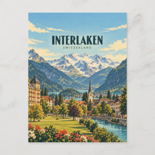 Interlaken Zwitserland Vintage Reis Kunst Briefkaart