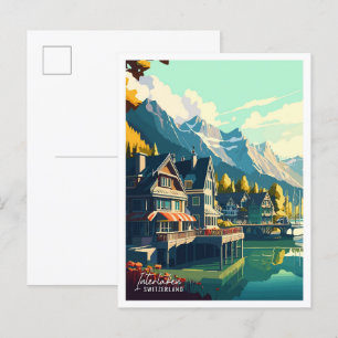 Interlaken Zwitserland vintage reisillustratie Briefkaart