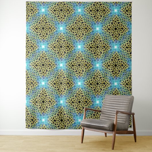 Interliniëring van Victoriaans Golden Aqua Wandkleed (In situ)