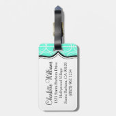 Interlinking ovaal patroon aqua naam bagagelabel (Achterkant verticaal)