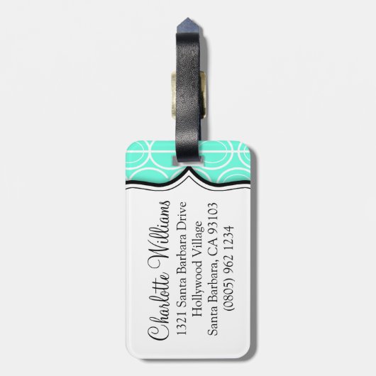 Interlinking ovaal patroon aqua naam bagagelabel (Achterkant verticaal)