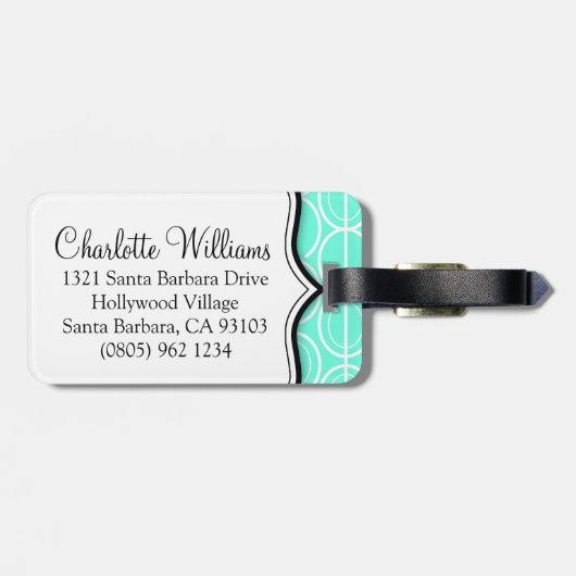 Interlinking ovaal patroon aqua naam bagagelabel (Achterkant horizontaal)