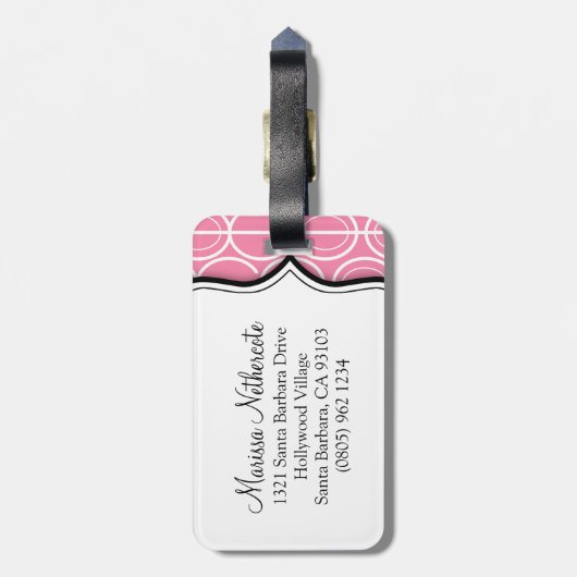 Interlinking oval patroon roze naam bagagelabel (Achterkant verticaal)