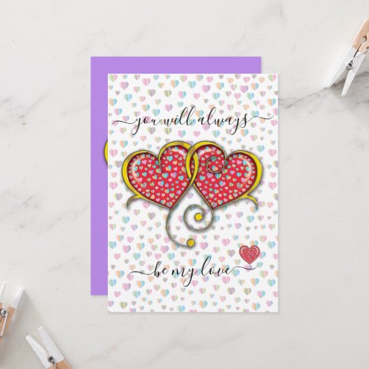 Interlocked Hearts Custom Elegant Valentijn Day Kaart (Voorkant / Achterkant in situ)