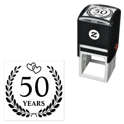 Interlocked Hearts Krans 50e bruiloft Jubileum Zelfinktende Stempel (In situ)