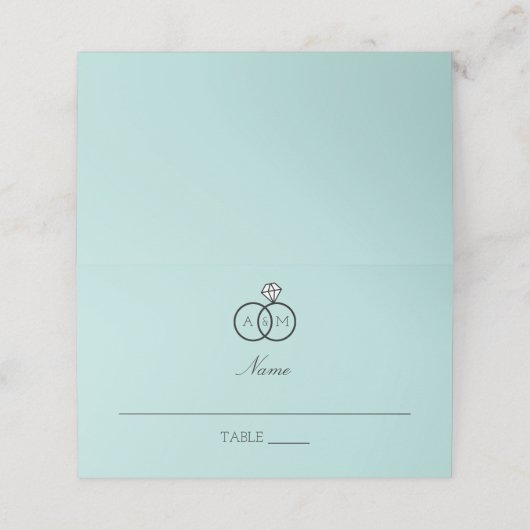 Interlocked Rings Robin's Egg Blue Monogrammed Plaatskaartje (Buitenkant ongevouwen)