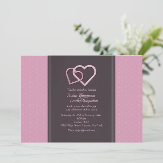 Interlocking Hearts Lesbian Wedding Uitnodiging (Staand voorkant)