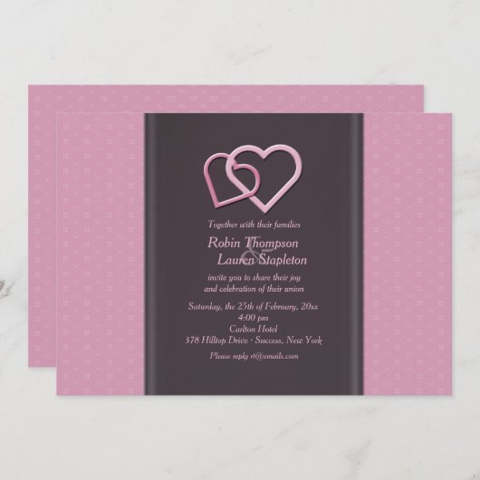 Interlocking Hearts Lesbian Wedding Uitnodiging (Voorkant / Achterkant)