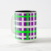 Interlocking Stripes Black Green Paars Tweekleurige Koffiemok (Voorkant links)