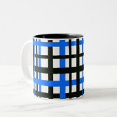 Interlocking Stripes Black White Blue Tweekleurige Koffiemok (Voorkant links)