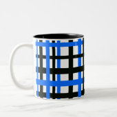Interlocking Stripes Black White Blue Tweekleurige Koffiemok (Links)