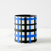 Interlocking Stripes Black White Blue Tweekleurige Koffiemok (Center)