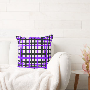 Interlocking Stripes Black White Paars Kussen