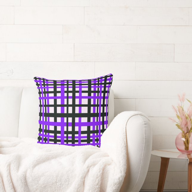 Interlocking Stripes Black White Paars Kussen (Bank)