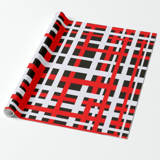Interlocking Stripes Black White Red Cadeaupapier (Uitgerold)
