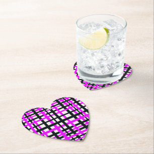 Interlocking Stripes Black White Roze Kartonnen Onderzetters