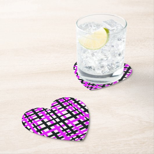 Interlocking Stripes Black White Roze Kartonnen Onderzetters (Insitu)