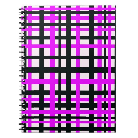 Interlocking Stripes Black White Roze Notitieboek (Voorkant)
