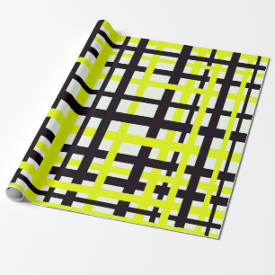 Interlocking Stripes Black White Yellow Cadeaupapier