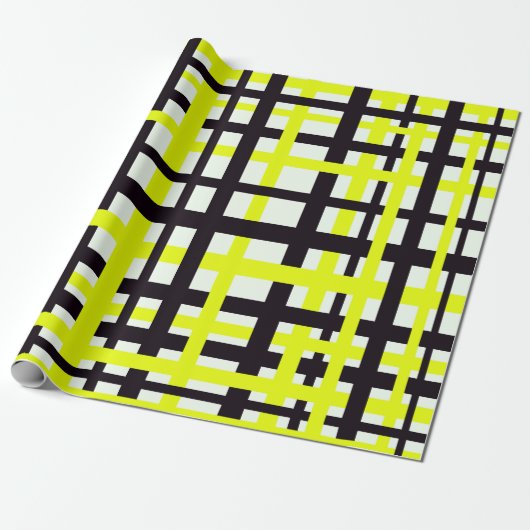 Interlocking Stripes Black White Yellow Cadeaupapier (Uitgerold)