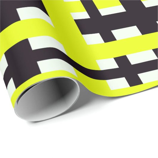 Interlocking Stripes Black White Yellow Cadeaupapier (Rol Hoek)