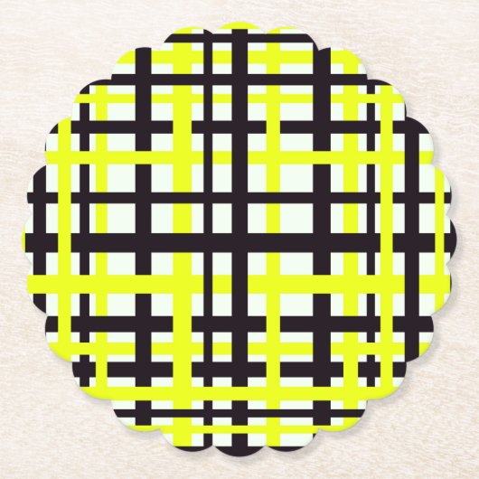 Interlocking Stripes Black White Yellow Kartonnen Onderzetters (Voorkant)