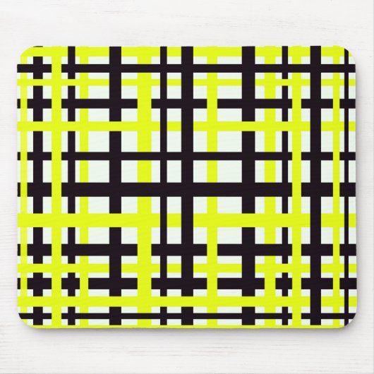 Interlocking Stripes Black White Yellow Muismat (Voorkant)