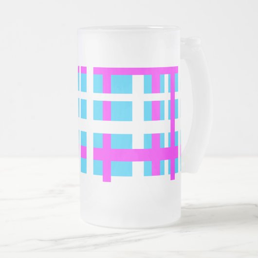 Interlocking Stripes White Pink Light Blue Matglas Bierpul (Voorkant rechts)