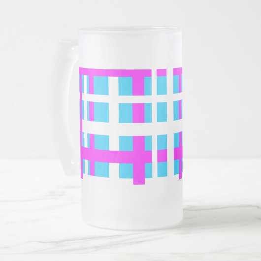 Interlocking Stripes White Pink Light Blue Matglas Bierpul (Voorkant links)