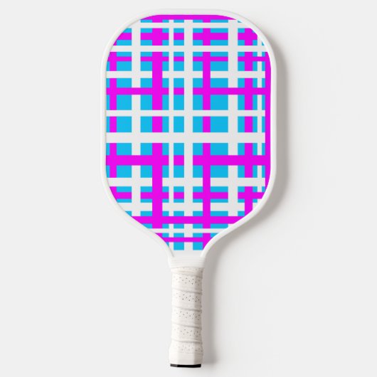 Interlocking Stripes White Pink Light Blue Pickleball Paddle (Achterkant)