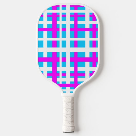 Interlocking Stripes White Pink Light Blue Pickleball Paddle (Voorkant)