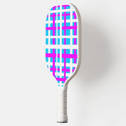 Interlocking Stripes White Pink Light Blue Pickleball Paddle (Links)