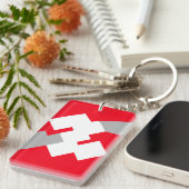 Interlocking White Squares on a Red Background Sleutelhanger (Voorkant Rechts)