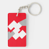 Interlocking White Squares on a Red Background Sleutelhanger (achterkant)
