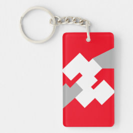 Interlocking White Squares on a Red Background Sleutelhanger