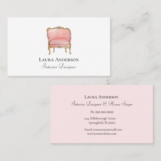 Intern design Roze Franse stoel Visitekaartje (Voorkant / Achterkant)