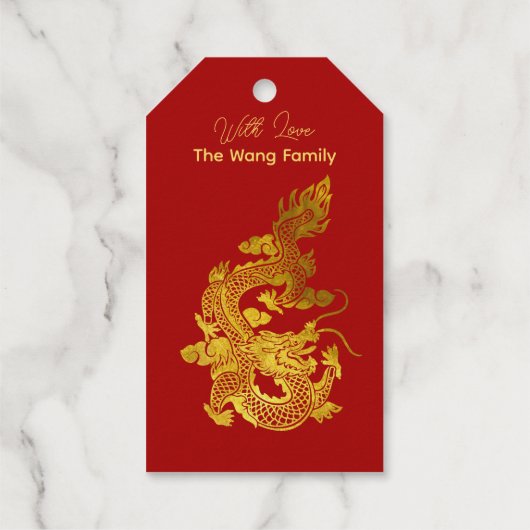 Internationaal Chinees Nieuwjaar Dragon 2024 Folie Cadeaulabels (Achterkant)