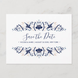 Internationaal > Japans | Crested ibis Blue Weddin Aankondigingskaart