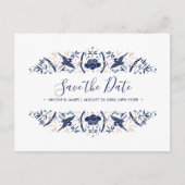 Internationaal > Japans | Crested ibis Blue Weddin Aankondigingskaart (Voorkant)