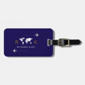 Internationaal Reizen wereldwijd monogram donkerbl Bagagelabel (Voorkant horizontaal)