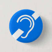 Internationaal symbool voor doofwit op blauw ronde button 3,2 cm (Voorkant)